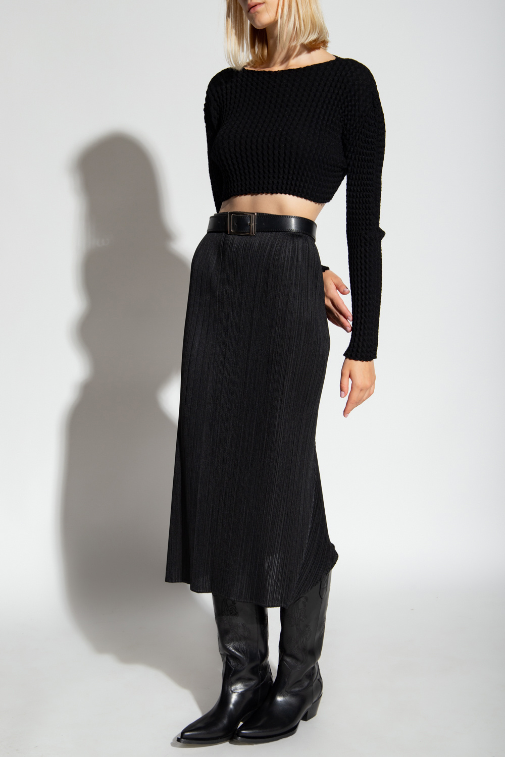ISSEY MIYAKE 19AW BLINK セットアップ ブラック Pleats Please Issey Miyake Women's Long Sleeve Pleats Crew